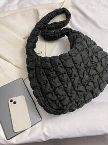 大号手提包，时尚刺绣女士休闲手提包，饺子包 - 黑色 - 查看 4