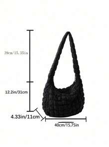 大号手提包，时尚刺绣女士休闲手提包，饺子包 - 黑色 - 查看 2