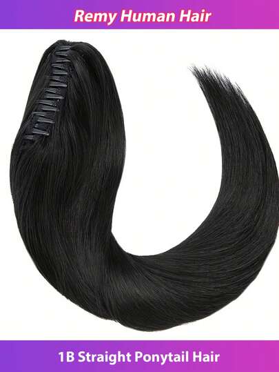 Extensions per capelli lisci e dritti a coda di cavallo in vero capello umano di colore nero naturale, con molletta, perfette per le donne, facili da usare e manutenere