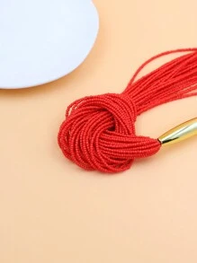 قلادة عقدة متعددة الطبقات مكونة من خرز أسود دائري مذهب على الطراز الأوروبي والأمريكي الموضة، على الطراز البوهيمي، قطعة واحدة - الأحمر - مشاهدة 4