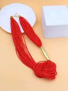 قلادة عقدة متعددة الطبقات مكونة من خرز أسود دائري مذهب على الطراز الأوروبي والأمريكي الموضة، على الطراز البوهيمي، قطعة واحدة - الأحمر - مشاهدة 2