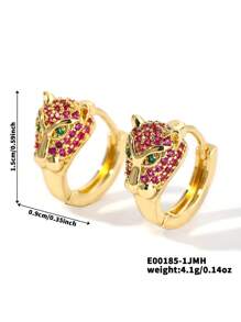 1對前衛水鑽豹紋裝飾圓耳環適合女士日常裝飾