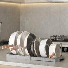 1 pièce Étagère de rangement de cuisine réglable, convient pour les couvercles de casserole, les ustensiles, les ustensiles de cuisine, peut être placée sur le comptoir ou dans un tiroir, rack de rangement multifonctionnel et économe en espace