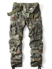 AKARMY Men's Casual Cargo Pants Camo Pants 280g  Pants / 1 Pcs Pants / 100% Cotton Combat Pants With 8 Pockets(No Belt) - 軍綠色 - 查看 1