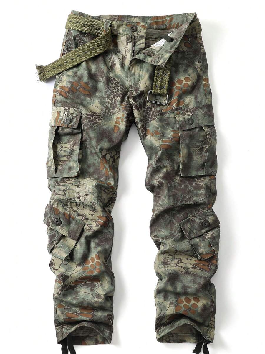 AKARMY Men's Casual Cargo Pants Camo Pants 280g  Pants / 1 Pcs Pants / 100% Cotton Combat Pants With 8 Pockets(No Belt) - 軍綠色 - 查看 1