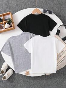 3pcs Tween Boy Basketball Letter Print Short Sleeve Tee Set - Multicolor - View 2