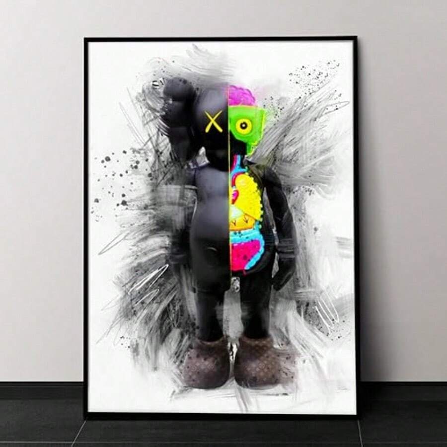 1张KAWS海报，房间装饰，现代帆布墙画，KAWS海报，卧室房间墙画（无框） - 彩色 - 查看 1