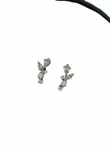 1 Pair Casual S925 Sterling Silver Full Cubic Zirconia Wheat Leaf Stud Earrings, Luxury Everyday/Date/Gift Jewelry For Women