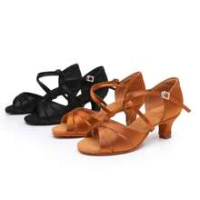 Latin Dance Shoes For Women Soft Sole Rhinestone Buckle Salsa Ballroom Performance Shoes Professional Practice Dance Shoes 5/7cm Heel, 34-41EU. - Gót đen 5cm - Xem 2