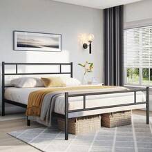 VECELO Metal Platform Bed Frame Queen Size With Headboard And Footboard, 12'' Under-Bed Storage & Strong Slats Support, No Box Spring Needed, Dark Black - Matte Black - View 9