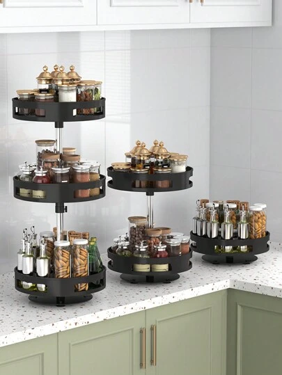 رف توابل دوار متعدد الطبقات، منظم تخزين دوار 360 درجة للطاولة، قابل للفك والتعديل في الارتفاع مع أقدام بمصاصات، متعدد الاستخدامات للخزانة والمطبخ والمخزن (خيارات طبقة واحدة وطبقتين وثلاث طبقات) أدوات المطبخ ، اكسسوارات المطبخ ، أدوات المطبخ