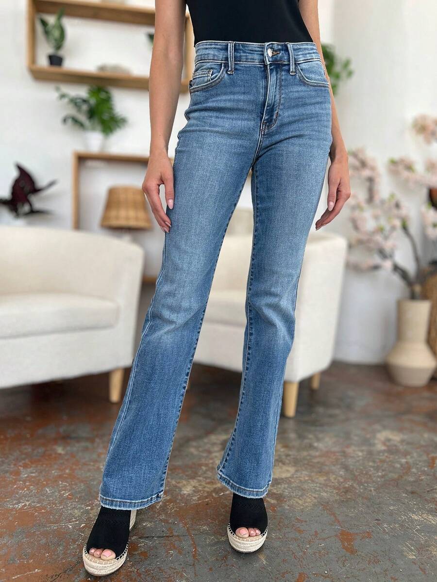 Full Size Mid-Rise Waist Straight Jeans - 酸性介質 - 查看 1
