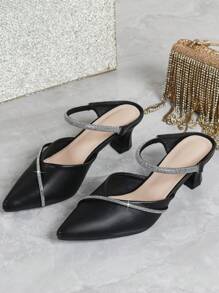 Women's Studded Mid-Heel Pointed Toe Sandals, Slip-On Dress Shoes For Daily Wear