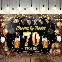 30岁、40岁、50岁、60岁、70岁、80岁生日派对装饰，黑色和金色生日背景横幅，啤酒生日派对照片背景道具