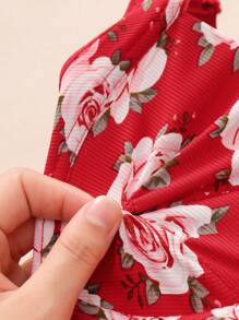 1pc Women Floral Print Adjustable Strap Comfort Front Close Wireless Convertible Lingerie Bra - Red - View 7