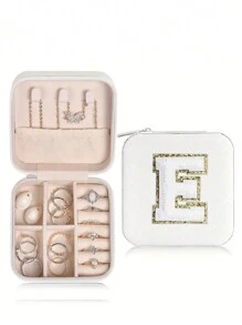 1 pièce Boîte de voyage pour bijoux avec initiale A-Z, étui de rangement multifonctionnel pour bijoux, mini boîte de rangement pour bijoux, organisateur de maquillage, porte-bijoux, sac cosmétique, sac de toilette, cadeau idéal pour les femmes, petite amie, amis, anniversaire, Noël, Halloween - Boîte de voyage pour bijoux avec initiale rose, cadeau de Noël pour adolescentes, retour à l'école