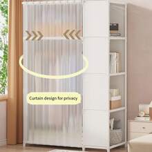 1pc Reinforced Simple Wardrobe Organizer Storage, Dust-Proof Rented House Cabinet With Shelves, Modern Minimal - Multicolor - View 2