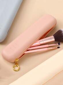 1 pieza Estuche protector de silicona para brochas de maquillaje, bolso de viaje portátil a prueba de polvo para almacenar brochas de maquillaje/lápices/lápiz labial/rímel y otras herramientas cosméticas, bolsa de aseo, bolsa de viaje, almacenamiento de maquillaje, bolsa de playa, vacaciones, artículos esenciales, útiles escolares, artículos esenciales de viaje, para mujer, para dormitorio universitario, para baño