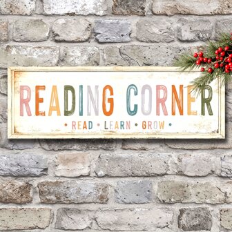 1pc 12"X4" Vintage Style Reading Corner Sign, Inspirational Faux Wood Wall Plaque, High-Definition Printed Art Piece, Multi-Functional Home & Farmhouse Decor, Suitable For Bedroom And Holiday Gifts Birthday Graduation