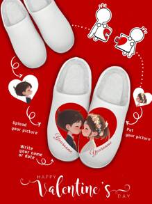 Pantofole da casa personalizzate con nome e foto per la Festa di San Valentino, pantofole leggere e comode con fondo morbido e motivo a cuore, regalo divertente e personalizzato per mamma/papà/lei/lui/fidanzata/fidanzato/moglie/marito/amico