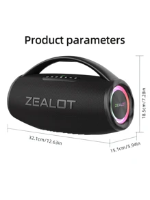 ZEALOT S97 Portable 80W Wireless Speaker With 4 Subwoofers, Surge Bass 3D Surround Sound, 16000mAh Long Battery Life, Supports Mobile Phones/Tablets/TVs. Compatible With SD Card/USB/AUX/Supports Serial Connection, Two Serial Units Can Double The Sound, Suitable For/Car/Outdoor/Camping/Party - 黑色 - 查看 3