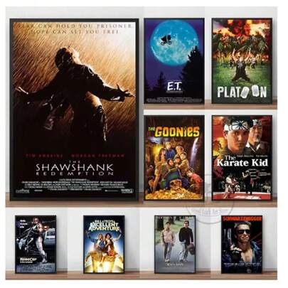 1张80年代经典流行电影海报贴纸，无框自粘式，适用于客厅、卧室、餐厅、办公室、酒吧、咖啡厅墙面装饰、家居装饰，帆布材质，易于安装