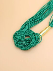 1 件时尚欧美风格金管长结黑色种子珠多层项链，波西米亚风 - 深綠色 - 查看 4