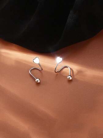 1 对弹簧螺丝推入式耳环、优雅心形和五角星耳夹