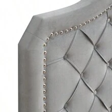 Upholstered Bed Button Tufted With Curve Design - Strong Wood Slat Support - Easy Assembly - Gray Velvet - Platform Bed - Queen - Nhiều màu - Xem 9