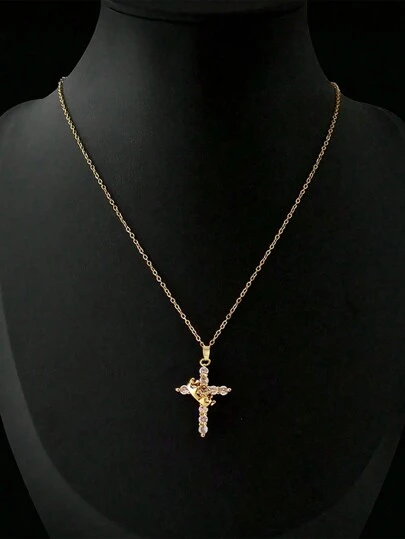 1pc Elegant Shiny Crown Decorated Cross Stainless Steel Pendant Necklace, Suitable For Girls, Versatile Luxury, Ideal For Parties, Banquets, Holidays, Christmas, And Daily Wear As A Gift