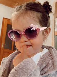 1/2 件女童 3-8 岁可爱椭圆形镜框领结配饰时尚粉色眼镜适合节日出游和节日礼物