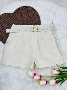 Women's Shorts With Belt - Beige - View 1