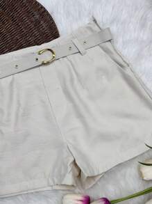 Women's Shorts With Belt - Beige - View 3