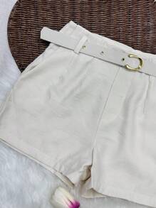 Women's Shorts With Belt - Beige - View 2