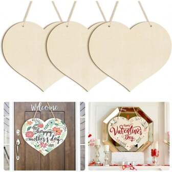Set de 3 decoraciones de madera sin terminar para manualidades - Corona y placa de nombre en blanco, decoración colgante creativa para el hogar, dormitorio y sala de estar