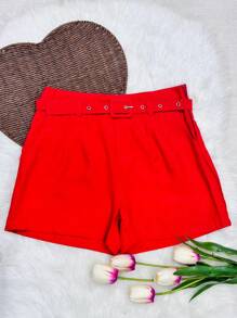 Women's Shorts With Belt - Red - View 1