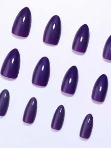 24pcs Almond Long Press-On Nails, Simple Solid Grape Purple Color Basic Full Cover Press-On Nails, Christmas Nails, Valentine's Gift, New Year Nails, DIY Daily Wear Manicure Supplies For Girls & Women, Includes 1pc Double-Sided Adhesive & 1pc Nail File