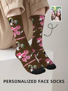 1 Pair Customized Face Ladies & Gentlemen Funny Mid-Calf Socks, Personalized Socks With Handsome Guy & Beautiful Girl Images, Interesting Customized Mid-Length Couple Socks, Suitable For Gifts On Valentine's Day, Birthday, And Other Occasions