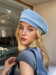 1 件 2025 春夏新品英伦风格个性化时尚字母金属装饰女士牛仔贝雷帽，百搭休闲复古艺术帽 - 彩色 - 查看 6