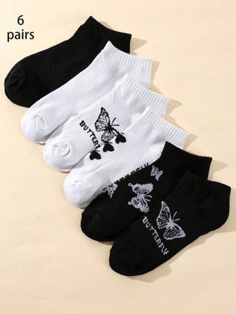 6 双透气轻质蝴蝶袜，适合运动和日常穿着