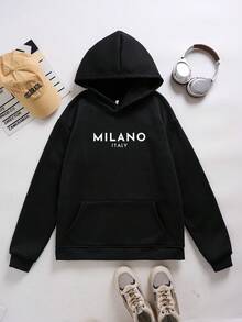 2024 New Stylish Solid Color Hooded Thermal Lined Sweatshirt Jacket For Women - Black - View 4