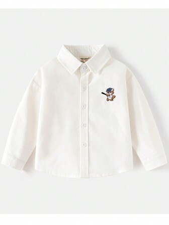 Camisa de manga larga con botones y bordados para niño pequeño de primavera, informal