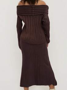 Women's Autumn And Winter Y2K Casual Fashion Versatile Solid Color Long Bootcut Design Sweater Knitted Skirt - Coffee Brown - View 2