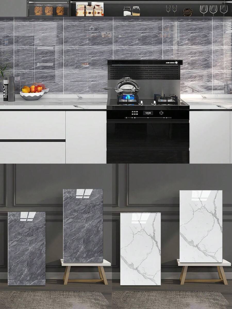 10 bucăți de panouri decorative de perete de bucătărie cu model de marmură, (15,74*31,49 inci), impermeabile și rezistente la ulei, ușor de curățat, rezistente la temperaturi ridicate, decojite și lipicioase, pot fi folosite pentru decorarea sufrageriei dormitorului, decorarea bucătăriei și a băii. - Multicolor - Vizualizare 1