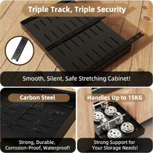 Pull Out Cabinet Organiser - Peel And Stick Sliding Storage Shelf With 3 Rails - Adjustable Width Slide Out Drawer For Kitchen, Pantry, Bathroom - Black - 43cm - View 4