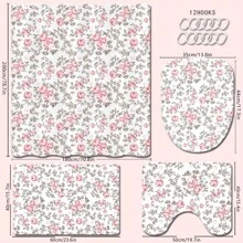 1/4 Pcs Vintage Pink Rose Valentine's Day Themed Bathroom Sets: Shower Curtain, Bath Mat, U-Shaped Toilet Lid Cover, Waterproof Bathroom Decor, Modern Style Bathroom Divider Curtain, No Drilling Required, Machine Washable Polyester,Women Valentine Gift Birthday Boyfriend Girlfriend Fall Decor Bathroom Accessories Back To School