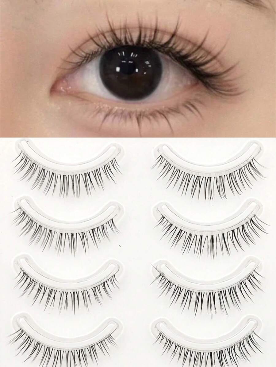 10 件/套自然透明假睫毛 8-9-10-11 毫米轻质仿貂皮睫毛，一体式设计条状睫毛，睫毛，睫毛，假睫毛