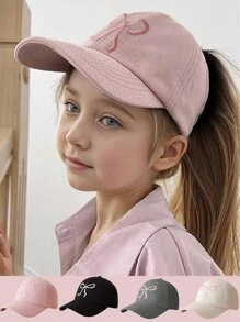 1 Pc Sweet Bowknot Embroidery Baseball Hat For Girl Solid Color Girl Peaked Cap Outdoor Soft Snapback Sun Visors Hat - Multicolor - View 1