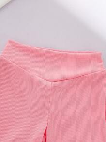 Baby Girl Cartoon Print Short Sleeve Top & High Waist Shorts Set - Pink - View 5