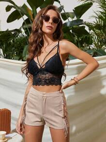 Pantalones cortos casuales de mujer con detalles de flecos sintética para el verano